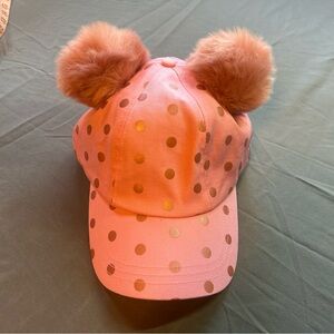 Disney Minnie Mouse Pink Polka Dot Fuzzy Pom-Pom Ears Baseball Cap, OS